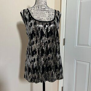 Calvin Klein Black Tank Top w/ Silver Sequins, Size S